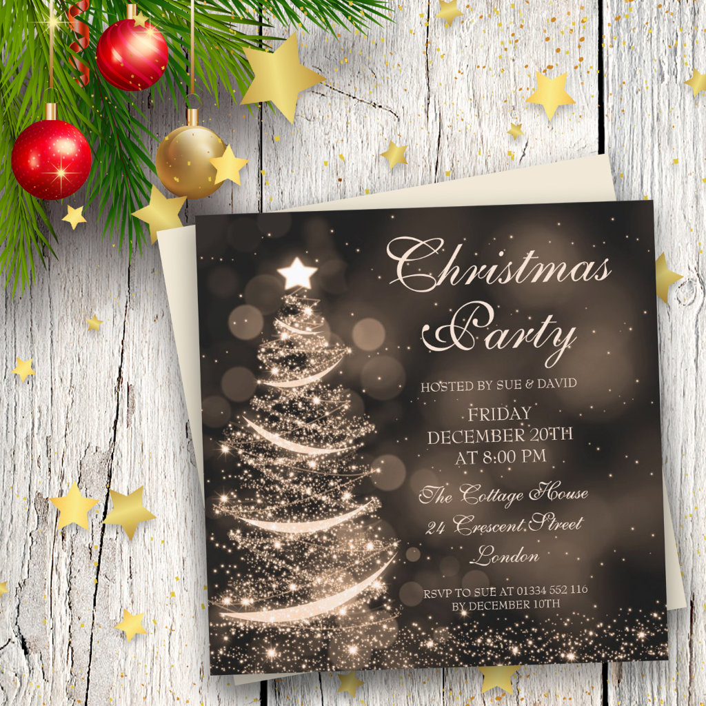 Elegant Gold Christmas Party Sparkle Invitation