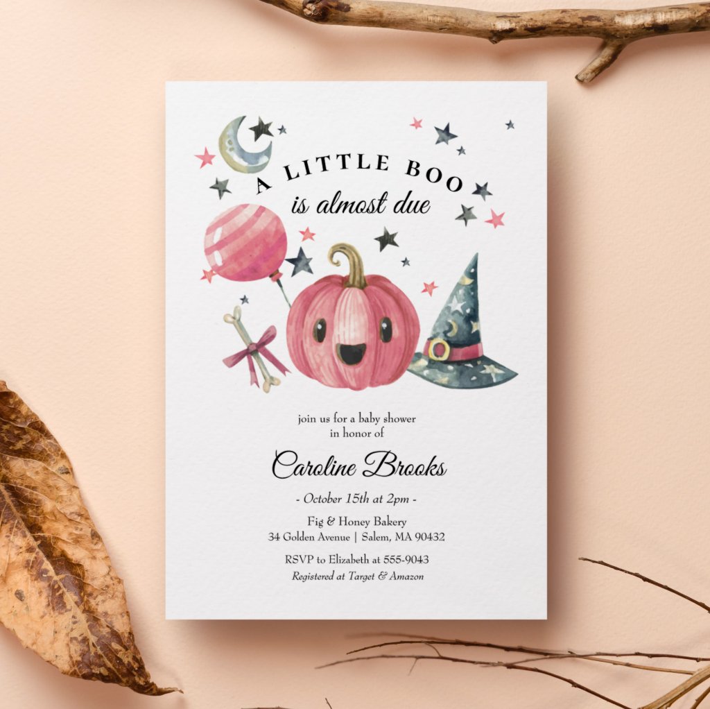 Halloween Pumpkin Little Boo Pink Baby Shower Invitation