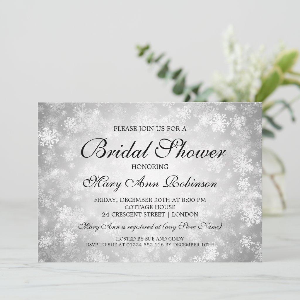 Elegant Bridal Shower Silver Winter Wonderland Invitation