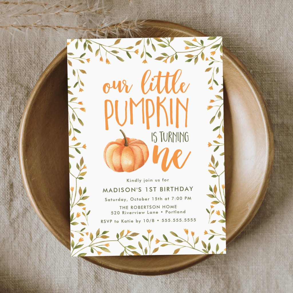 Little Pumpkin First Birthday Party Invitation