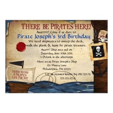 Pirate Kids Birthday Party Invitations