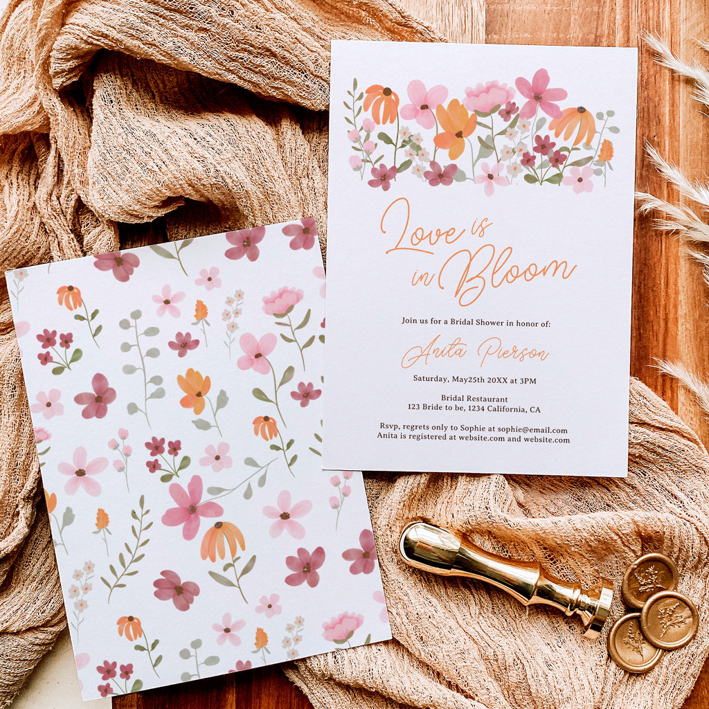 Cute boho meadow little wildflower bridal shower invitation
