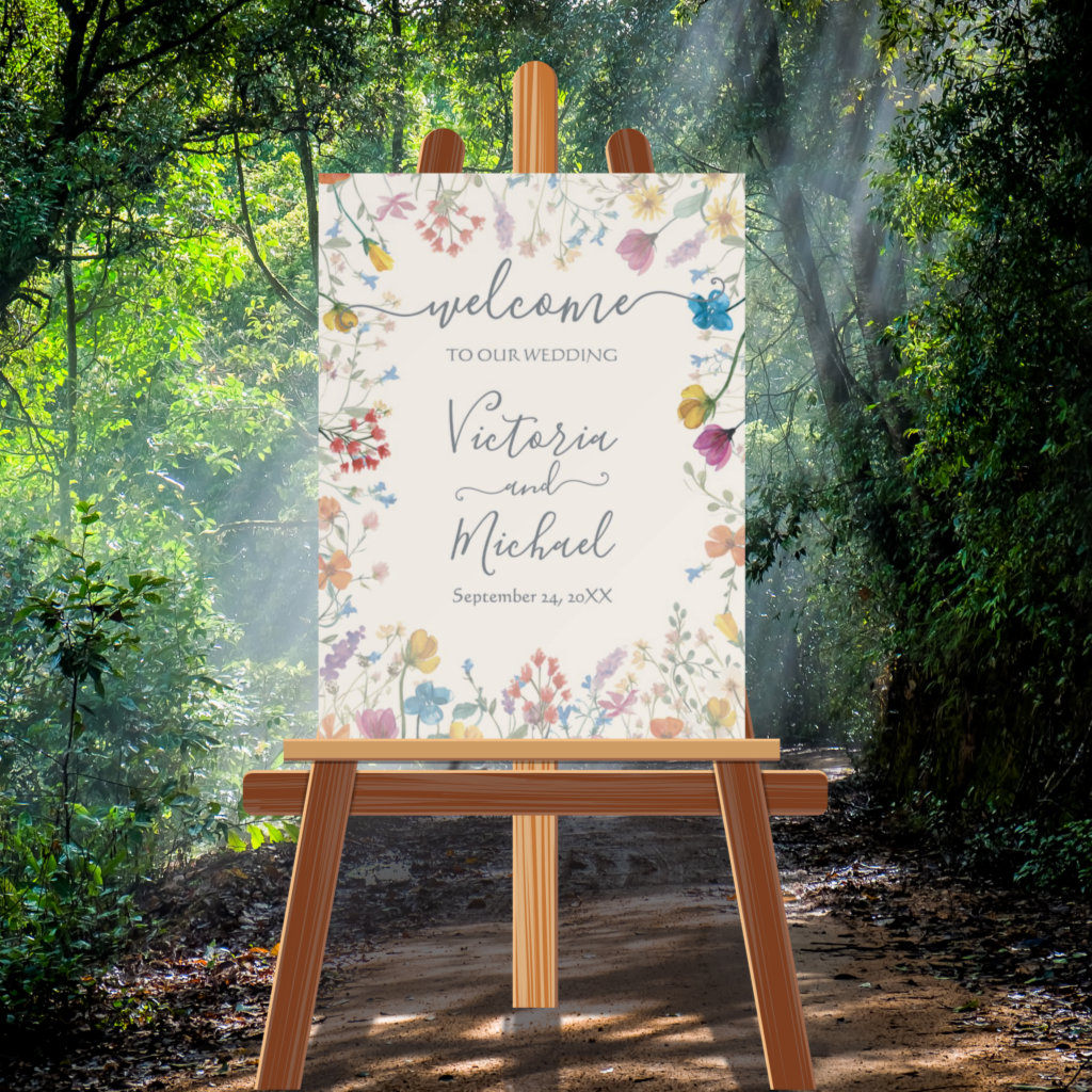 Delicate wildflower floral Wedding Welcome Sign