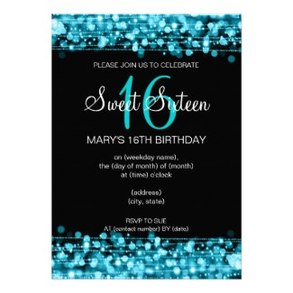 Sweet Sixteen Party Sparkles Turquoise Custom Invites