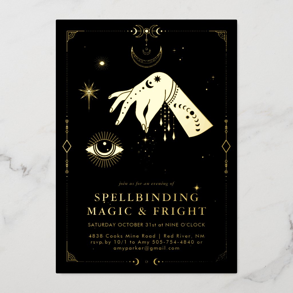 Spellbinding Occult Magic | Elegant Halloween Foil Invitation