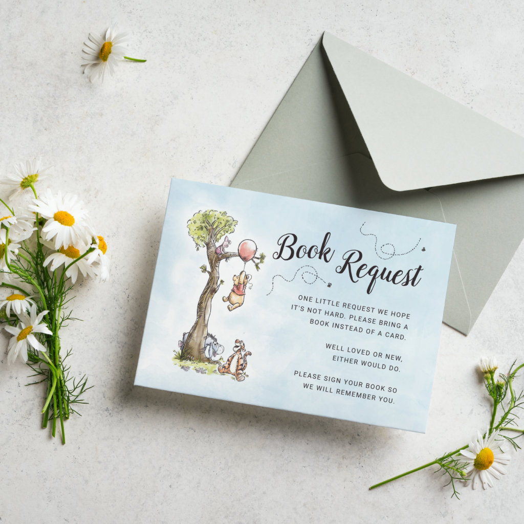 Pooh & Friends Watercolor Baby Shower Book Request Place Card