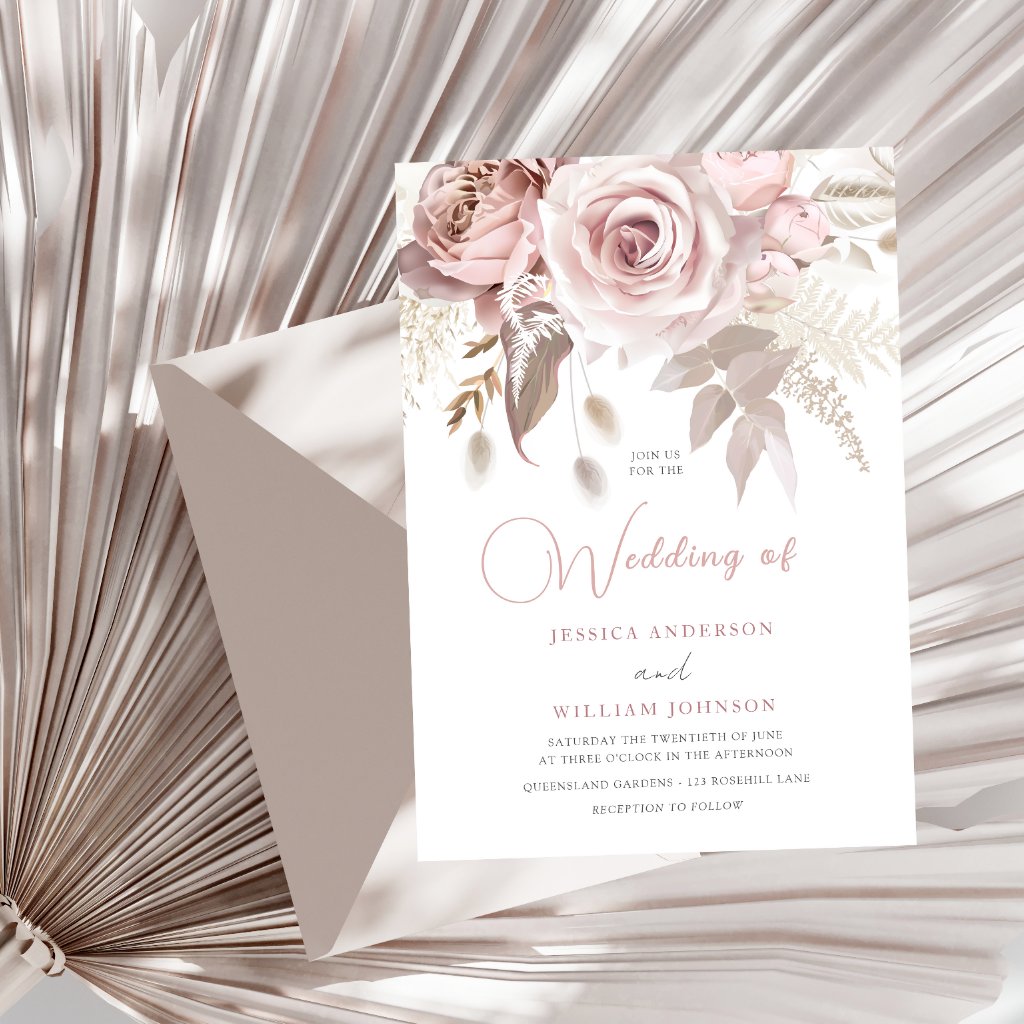 Elegant Trendy Dusty Rose Blush Spring Wedding Invitation