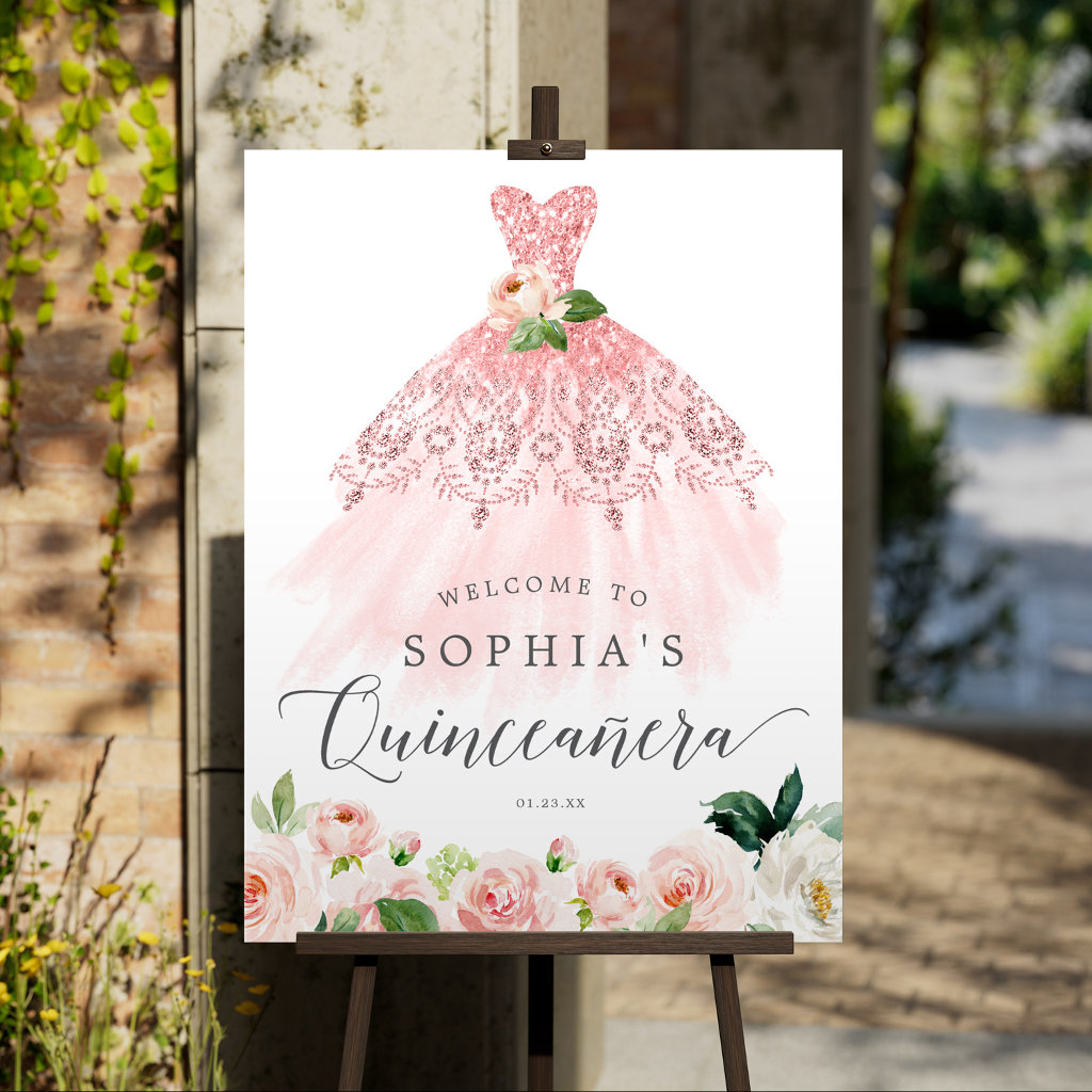 Quinceanera Elegant Floral Dress Welcome Sign