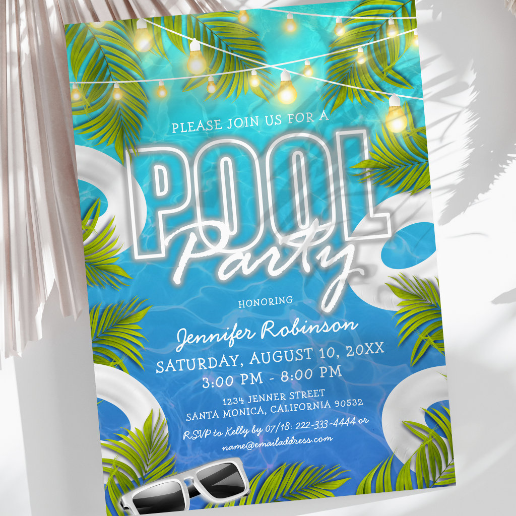 Adult White Pool Party Summer Birthday Invitation
