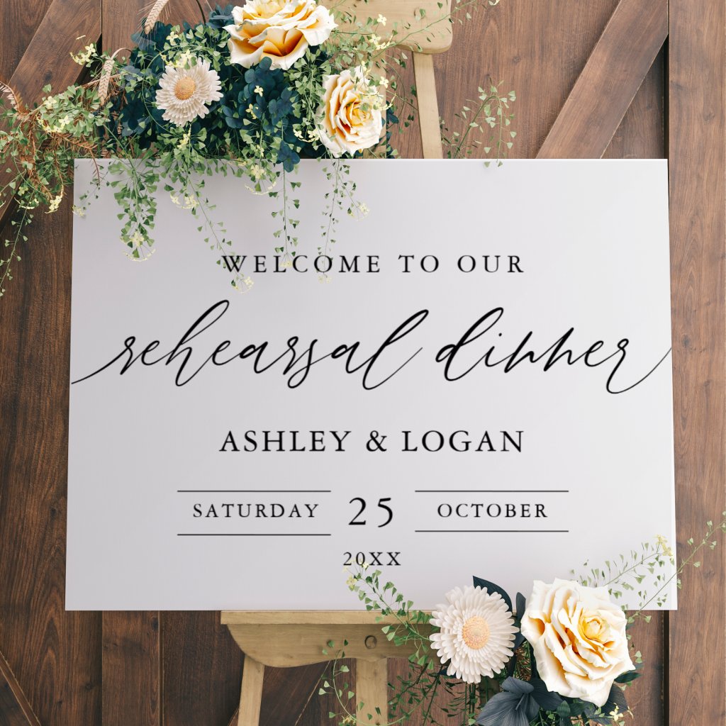 Black and White Rustic Rehearsal Dinner Welcome Foam Board