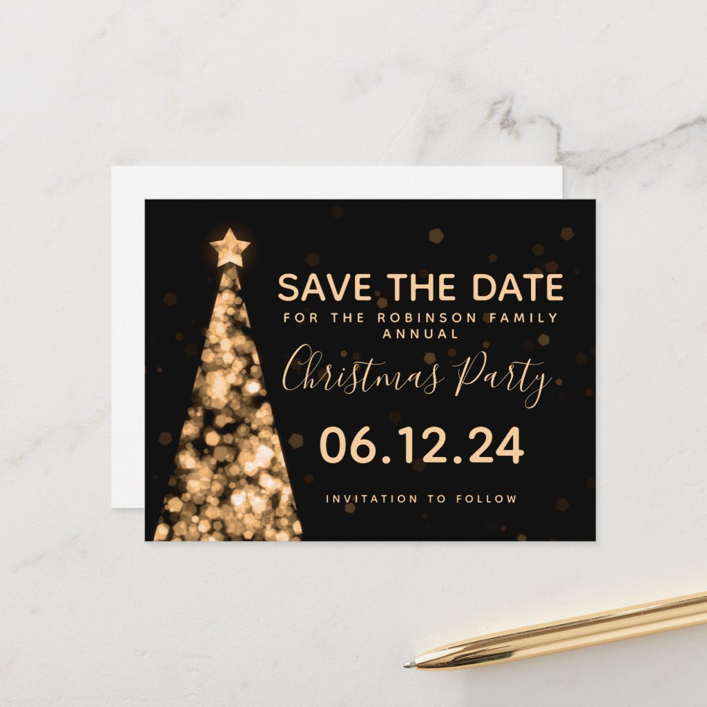Modern Gold & Black Christmas Party Save The Date Announcement Postcard