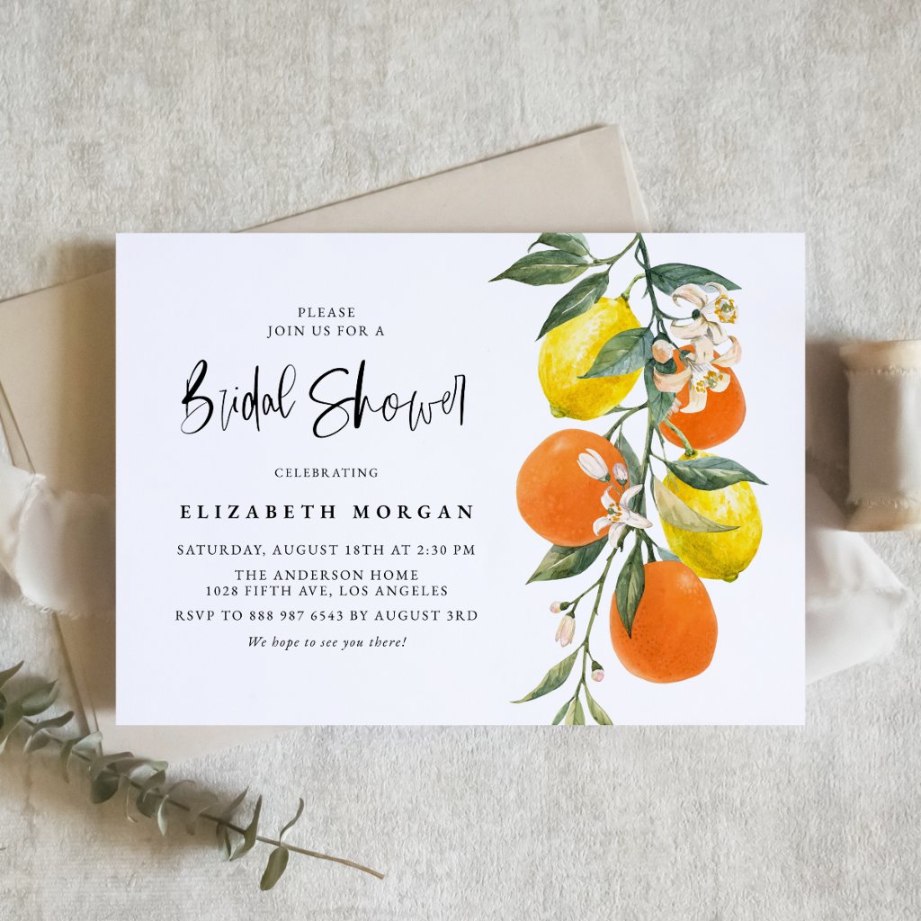 Botanical Orange and Lemon Garland Bridal Shower Invitation