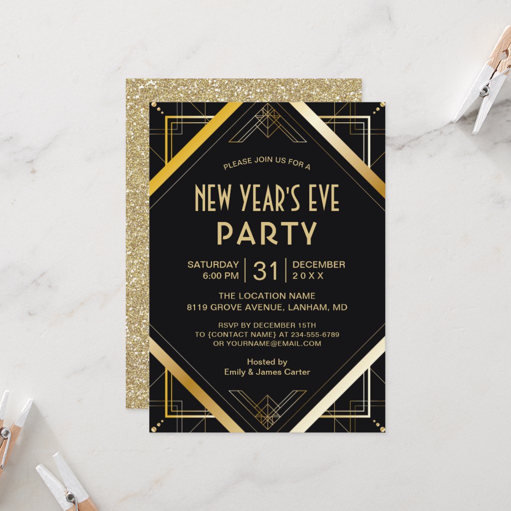 Gold Art Deco Gatsby New Years Eve Party Invite
