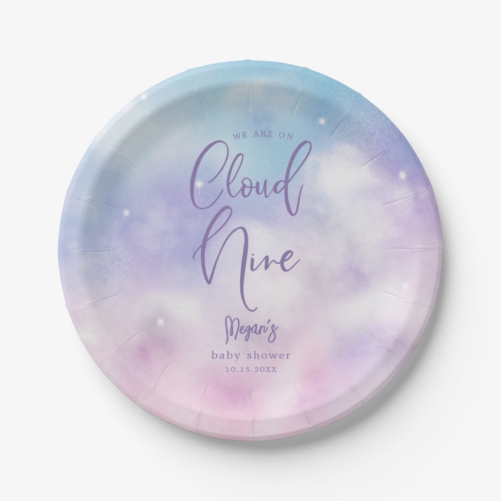 Cloud Nine Girl Baby Shower Paper Plates