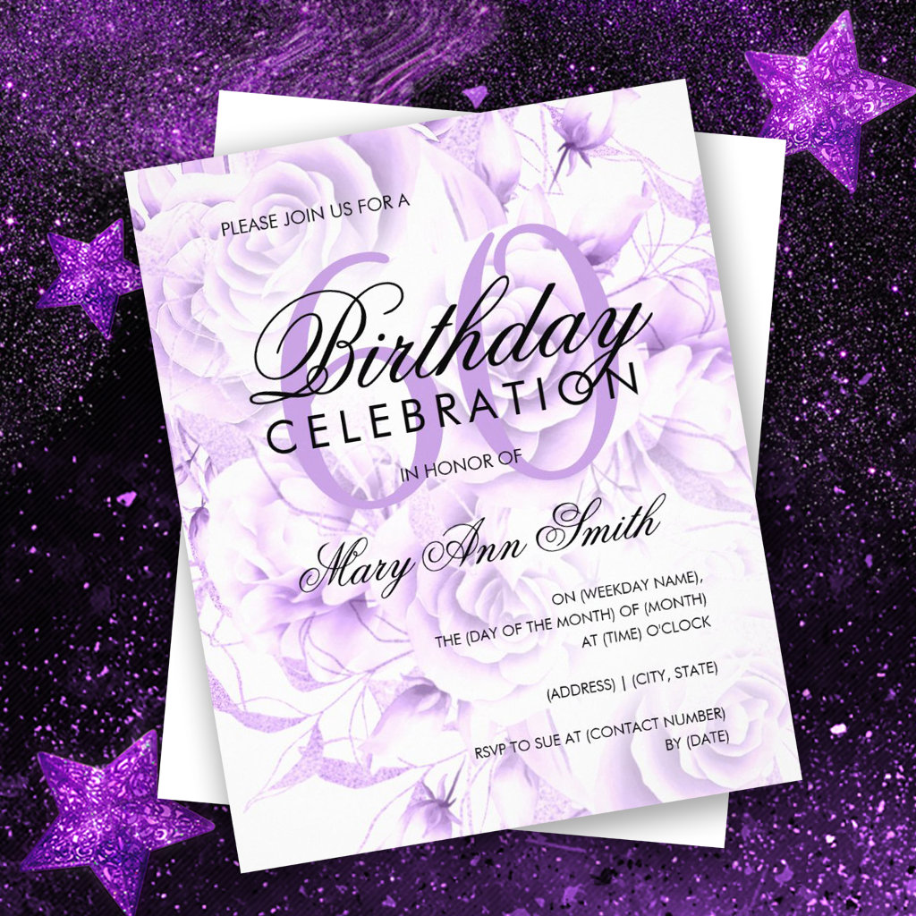 Budget 60th Birthday Floral Purple Invite Flyer