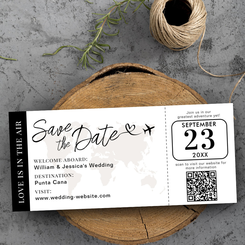 Wedding Boarding Pass Save The Date With QR Code