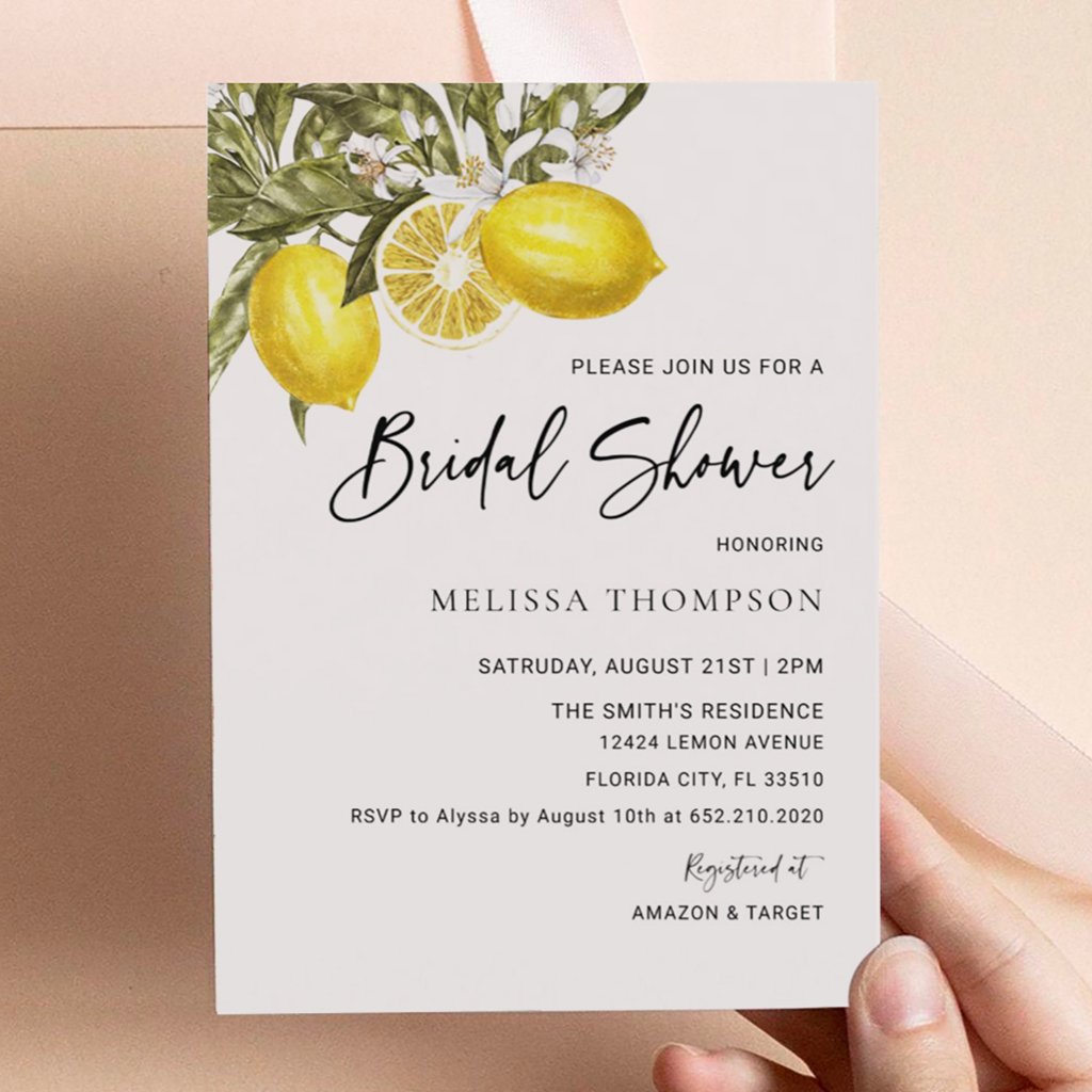 Watercolor Lemon Theme Bridal Shower Invitation