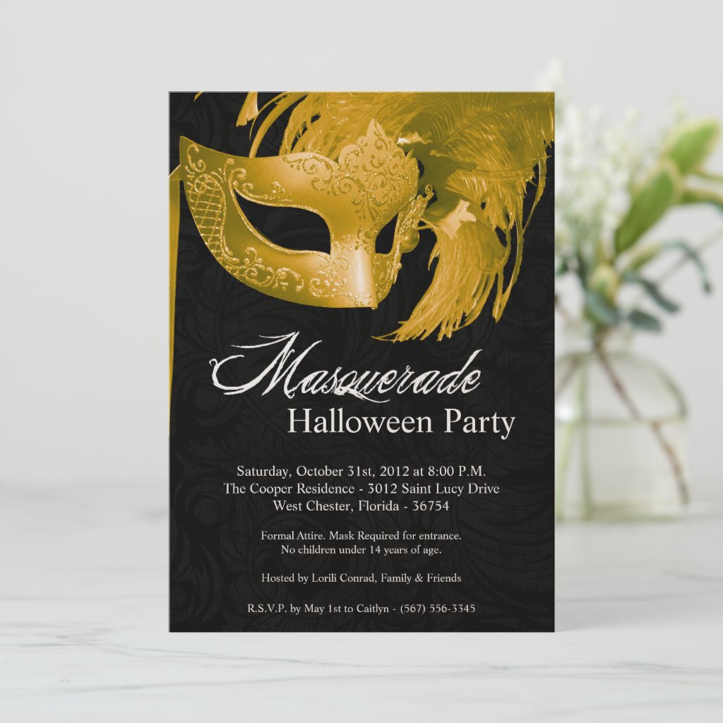 Yellow Masquerade Halloween Invitation