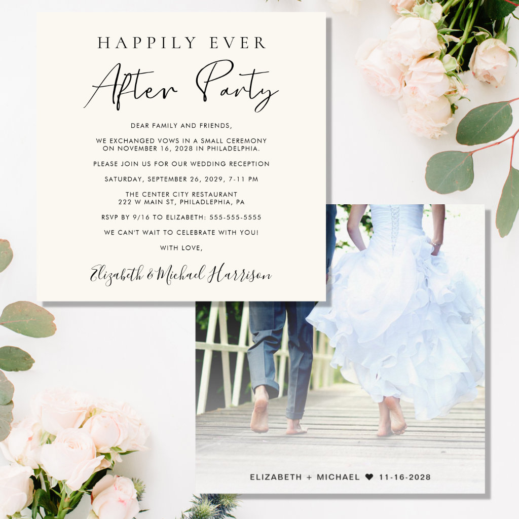Happily Ever After Photo Cream Reception Invitation
