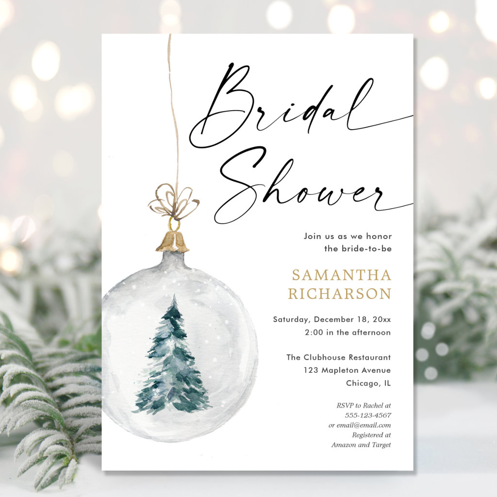 Winter watercolors Christmas bridal shower Invitation