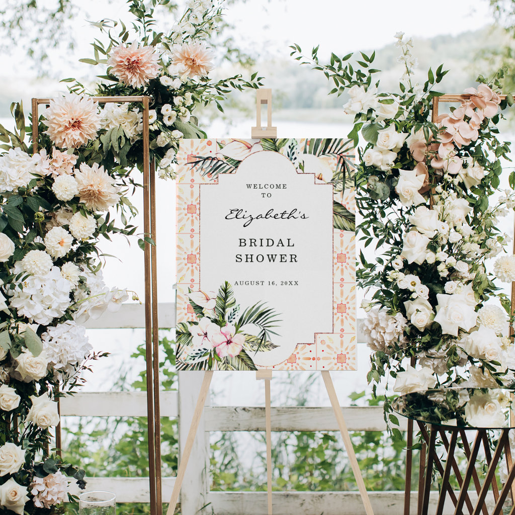 Floral Tiles | Tropical Bridal Shower Welcome Foam Board