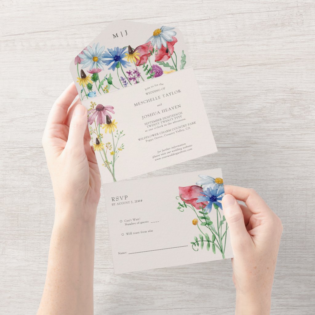 Wildflower Wedding Rustic Country Wild Flowers All In One Invitation