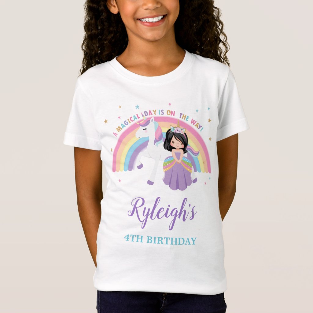 Cute Princess and Unicorn Rainbow Birthday Outfit T-Shirt