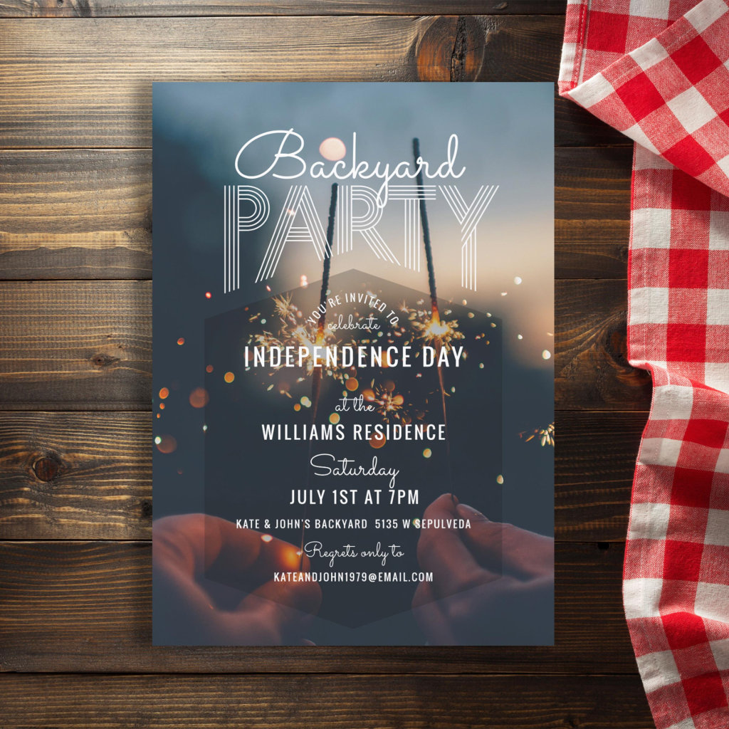 Hip Photo Outdoor Barbecue 4th of July Party Invitation