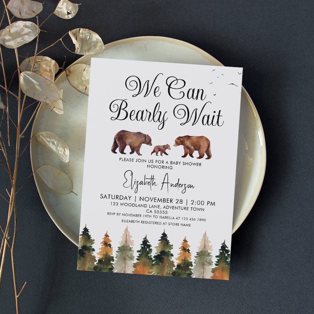 We Can Bearly Wait Fall Baby Shower Invitation