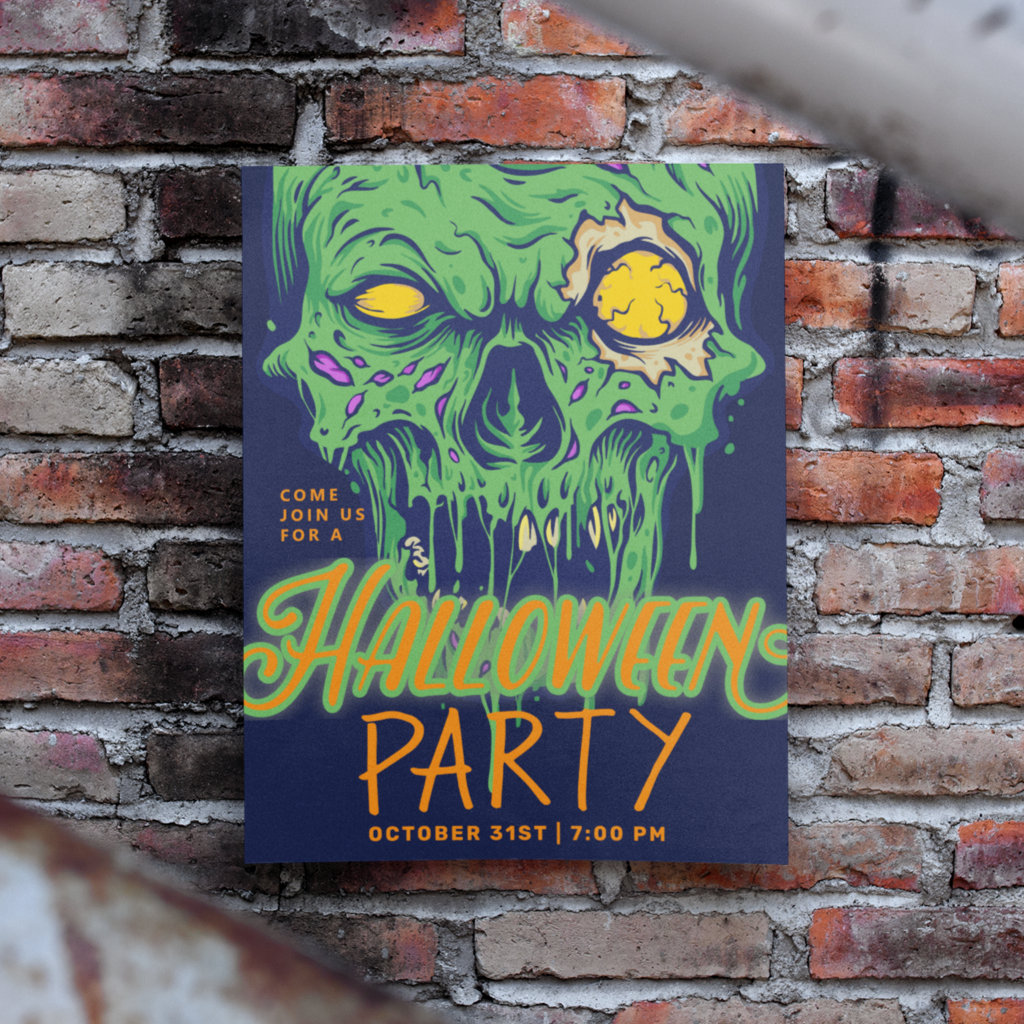 Happy Halloween | Green Slimy Zombie Skull Invitation