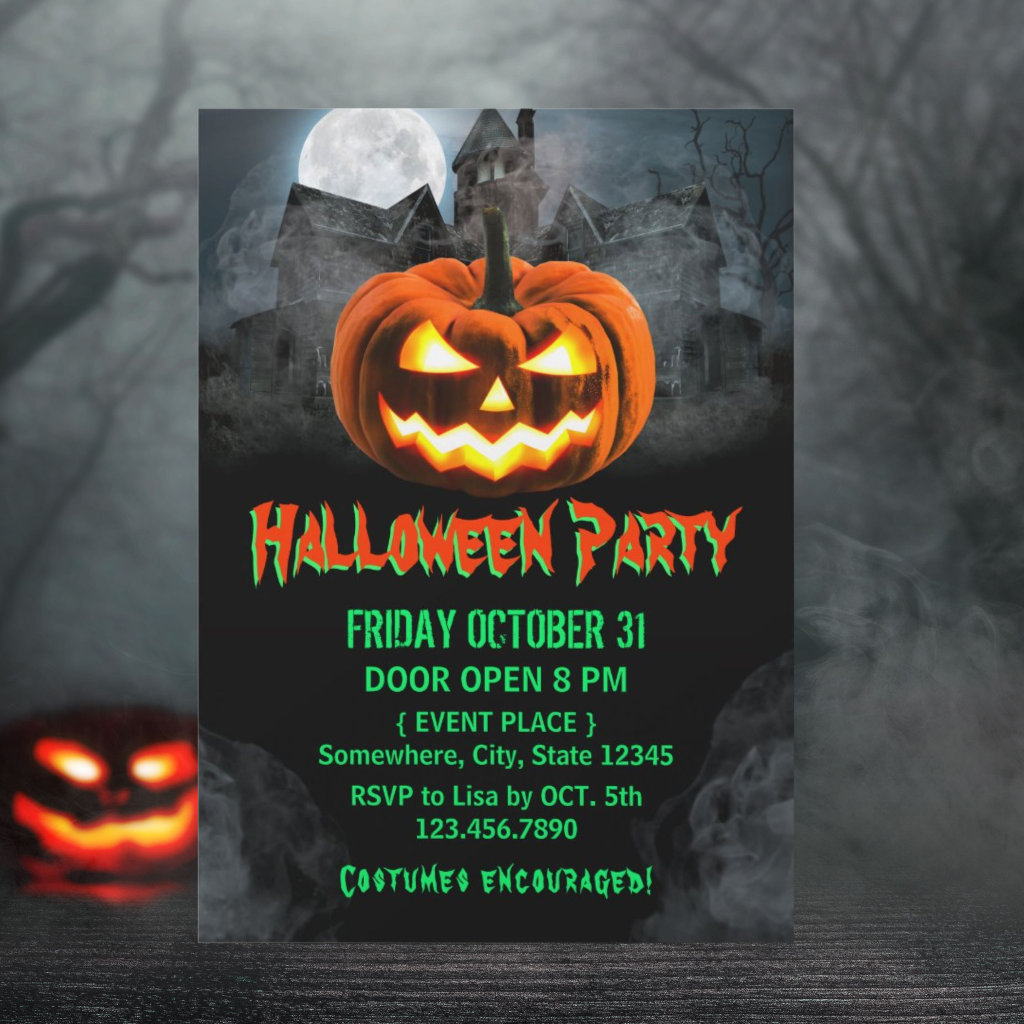 Spooktacular Pumpkin Haunted House Halloween Party Invitation
