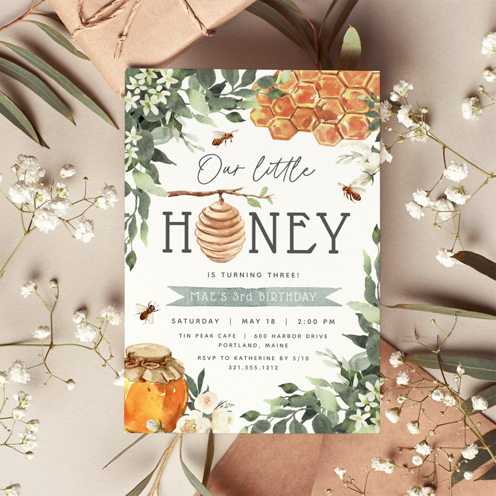 Little Honey | Bee Themed Kids Birthday Party Invitation