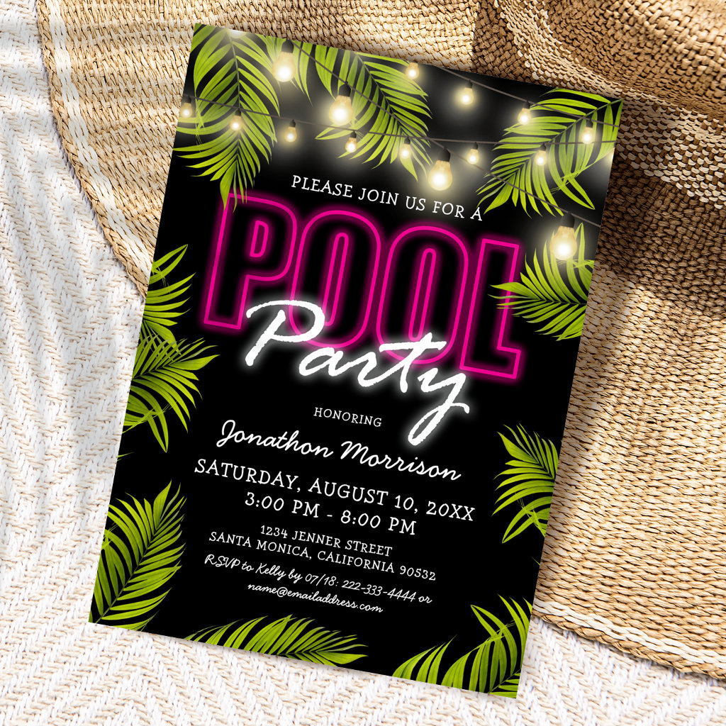 Adult Pool Party Summer Beach Birthday Invitation