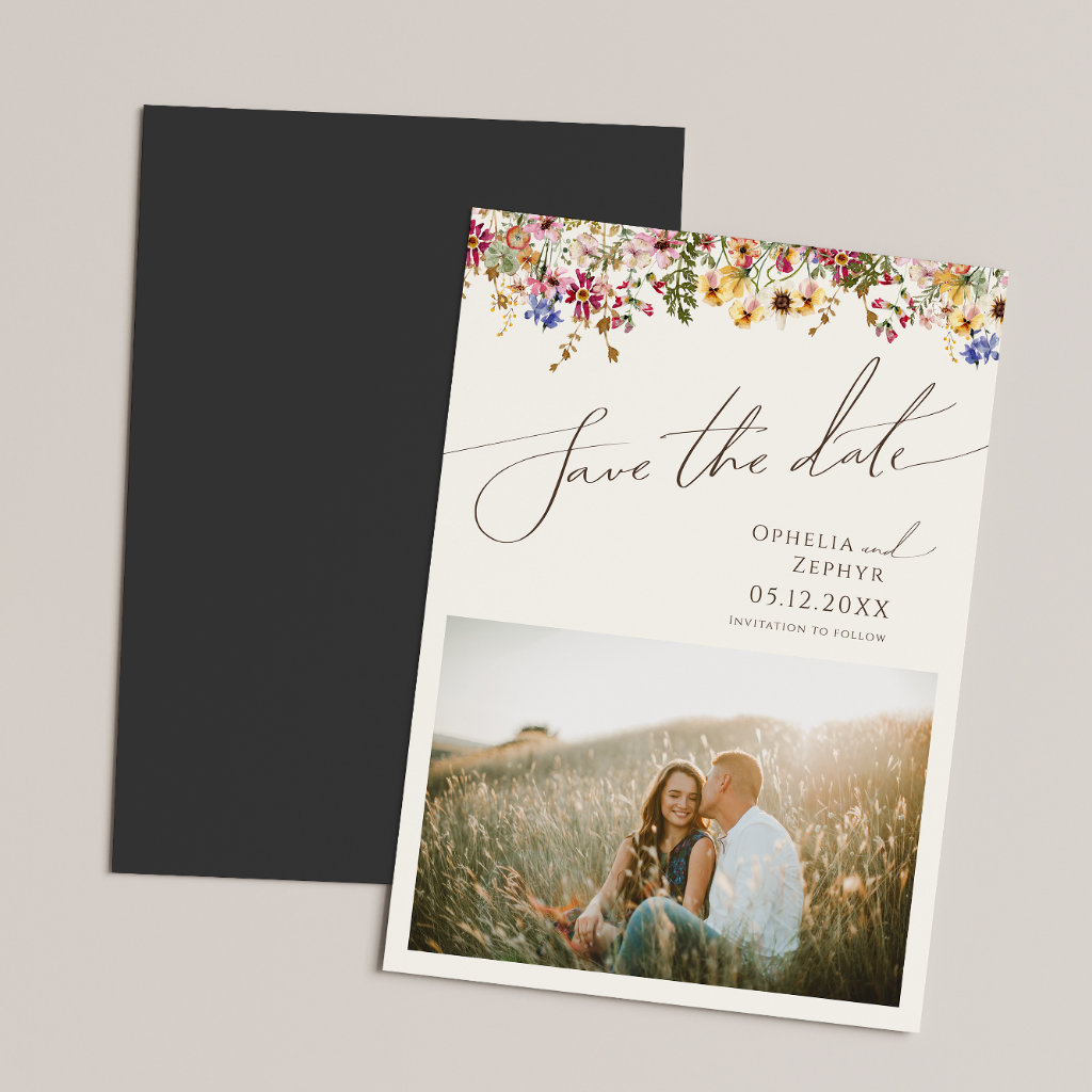 Colorful Wildflower | Beige Save The Date Magnetic Invitation