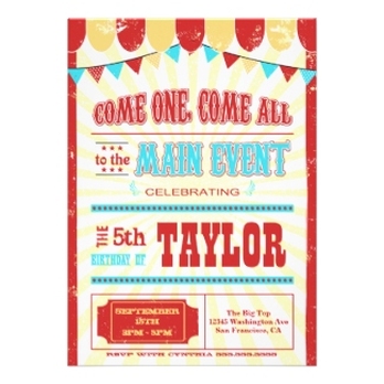Vintage circus typography birthday party invite