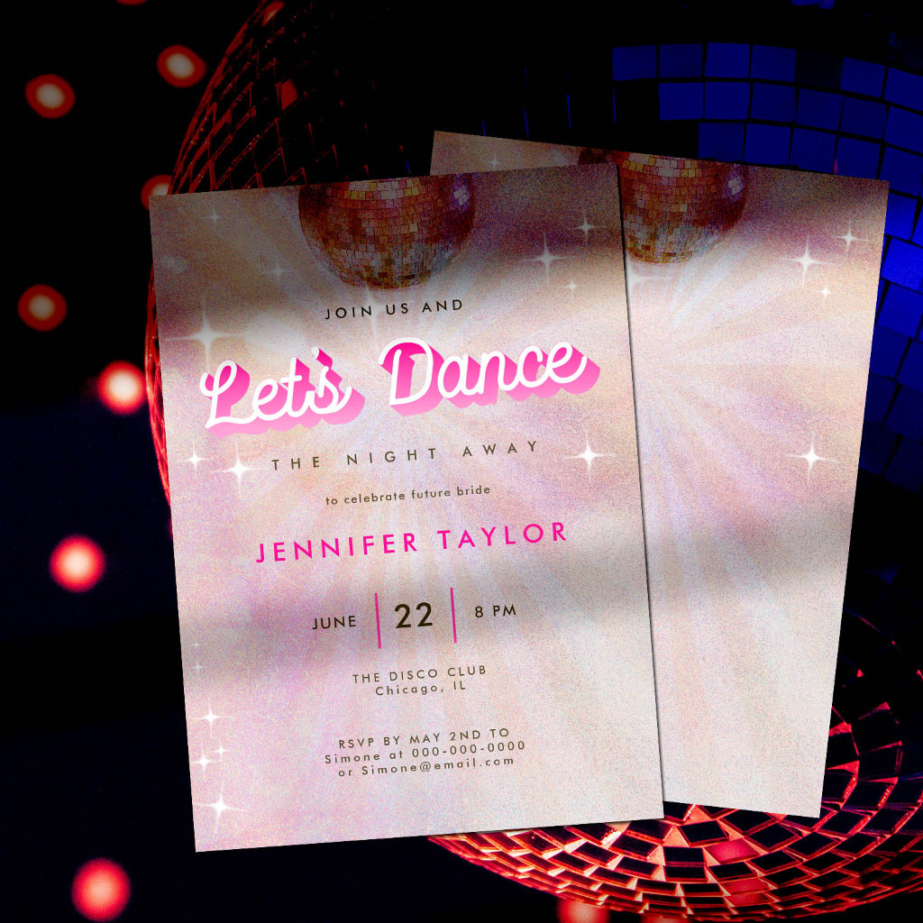 Disco Pink Teal Retro Dance Bachelorette Party Invitation