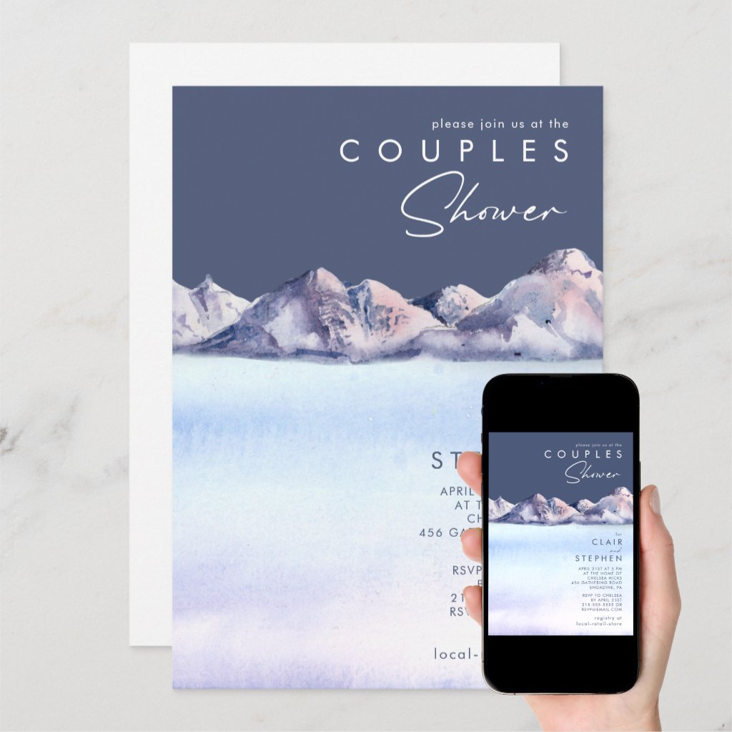 Winter Mountain Evening Couples Shower Invitation