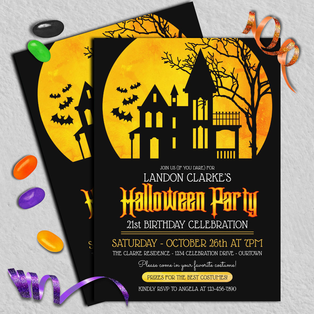 Haunted House Halloween Birthday Party Invitations