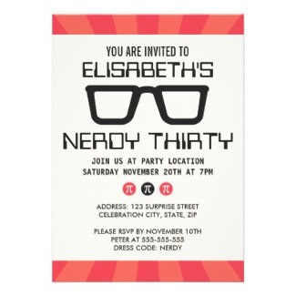 Nerdy thirty birthday party with geeky glasses personalized announcement