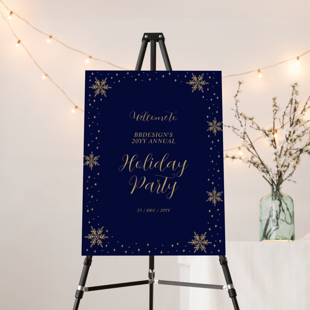 Gold & Blue Christmas Holiday Party Welcome Foam Board