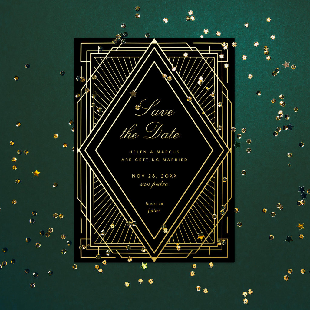 Art Deco Wedding Save The Date Announcements 