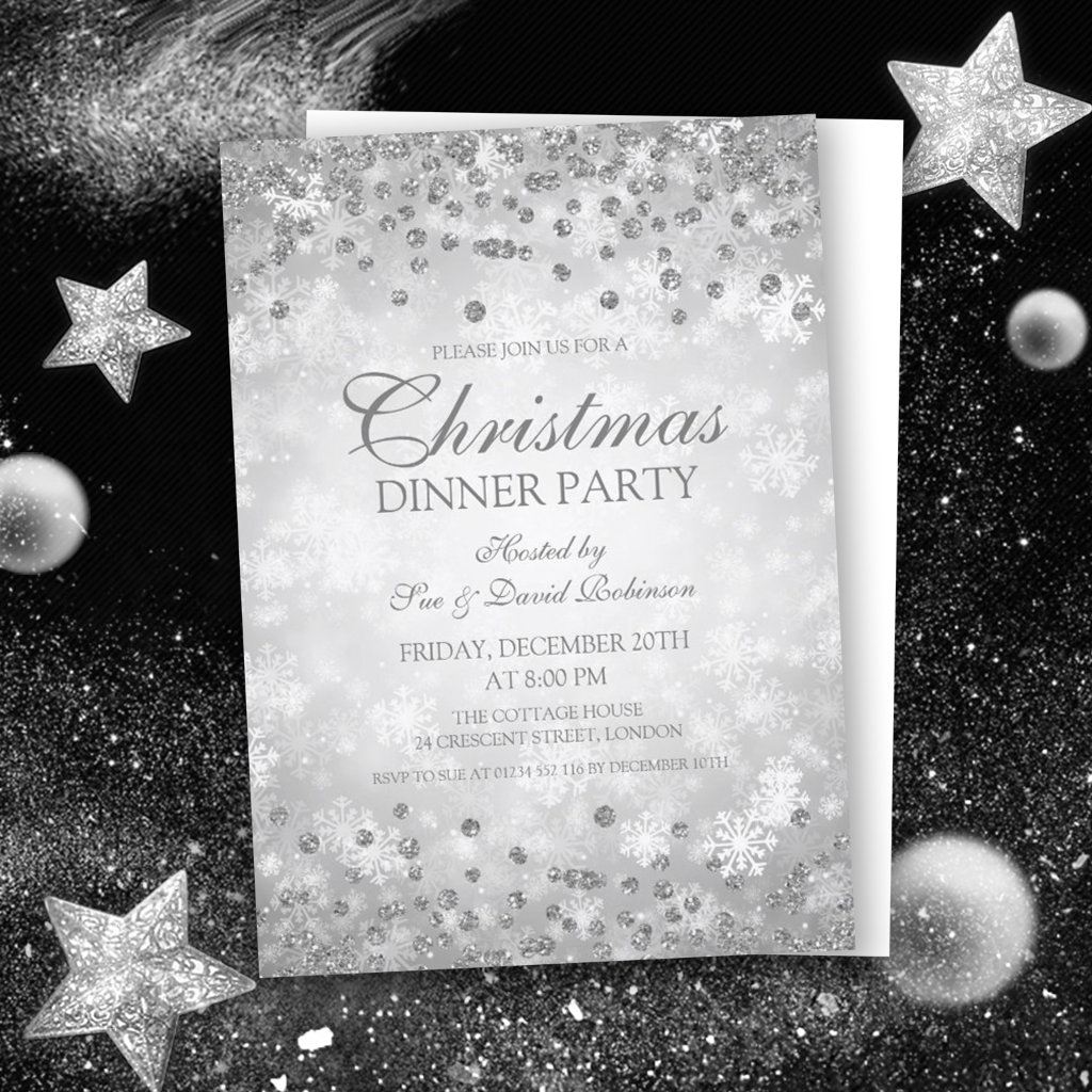 Silver Christmas Party Glitter Winter Wonder Invitation