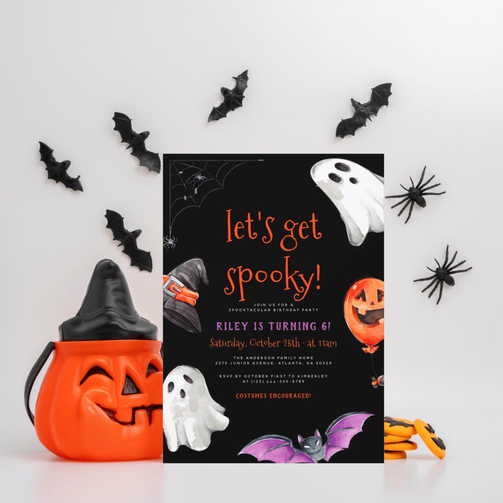 Lets Get Spooky Fun Kids Halloween Birthday Party Invitation