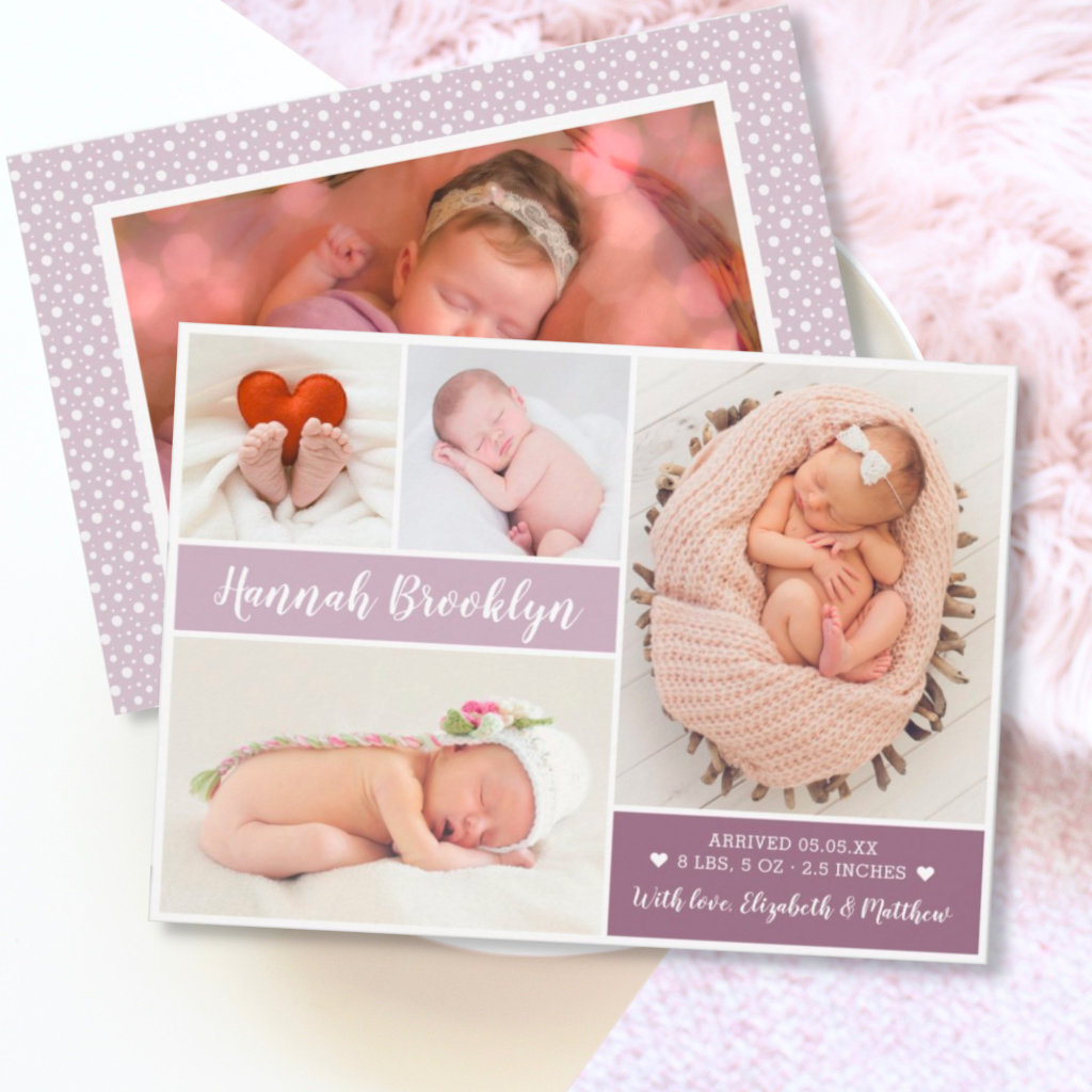 Modern Photo Collage Birth Announcement Card