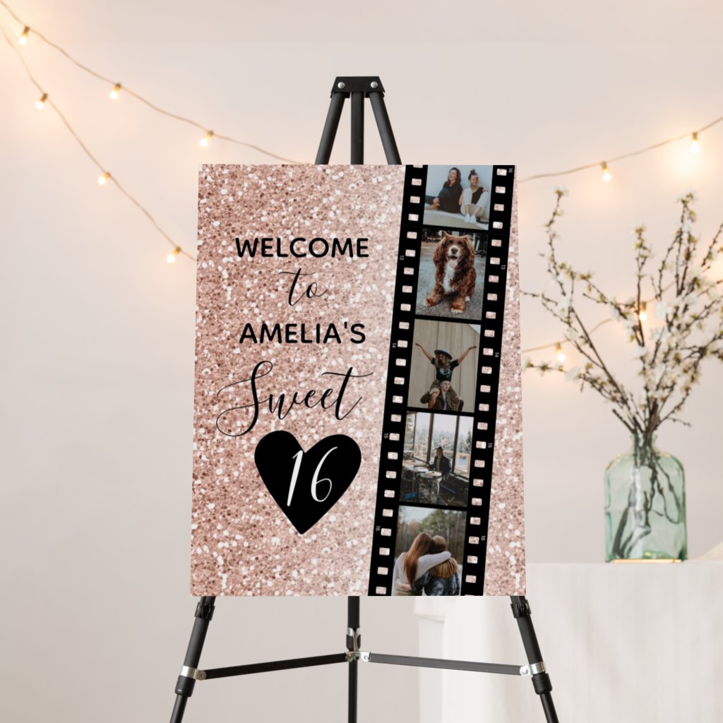 Pink Sparkle Sweet 16 Birthday Welcome Photo Sign