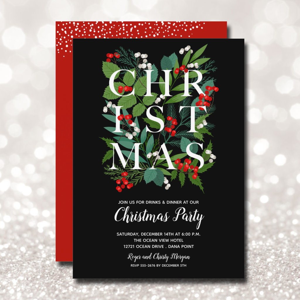 Elegant CHRISTMAS Greenery Party Invitations