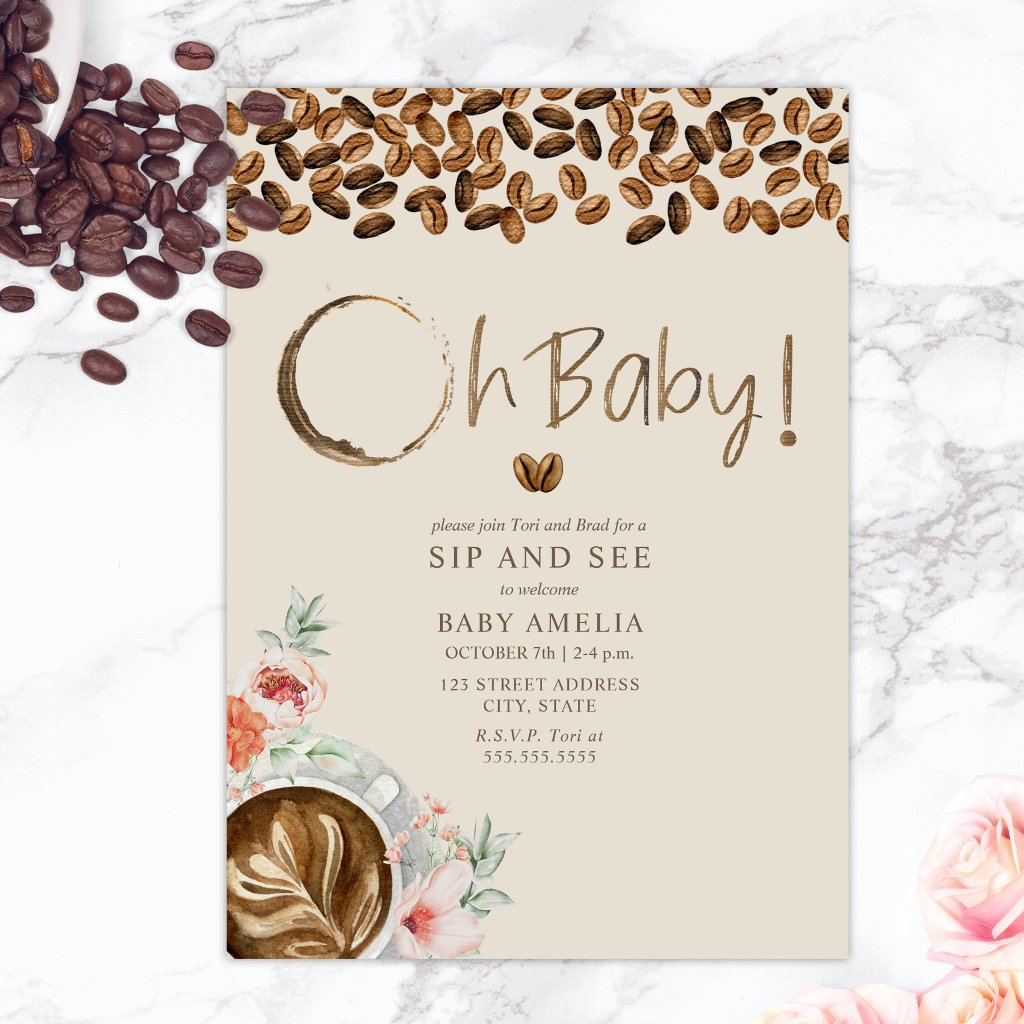 Oh Baby Floral Coffee Sip And See Invitation