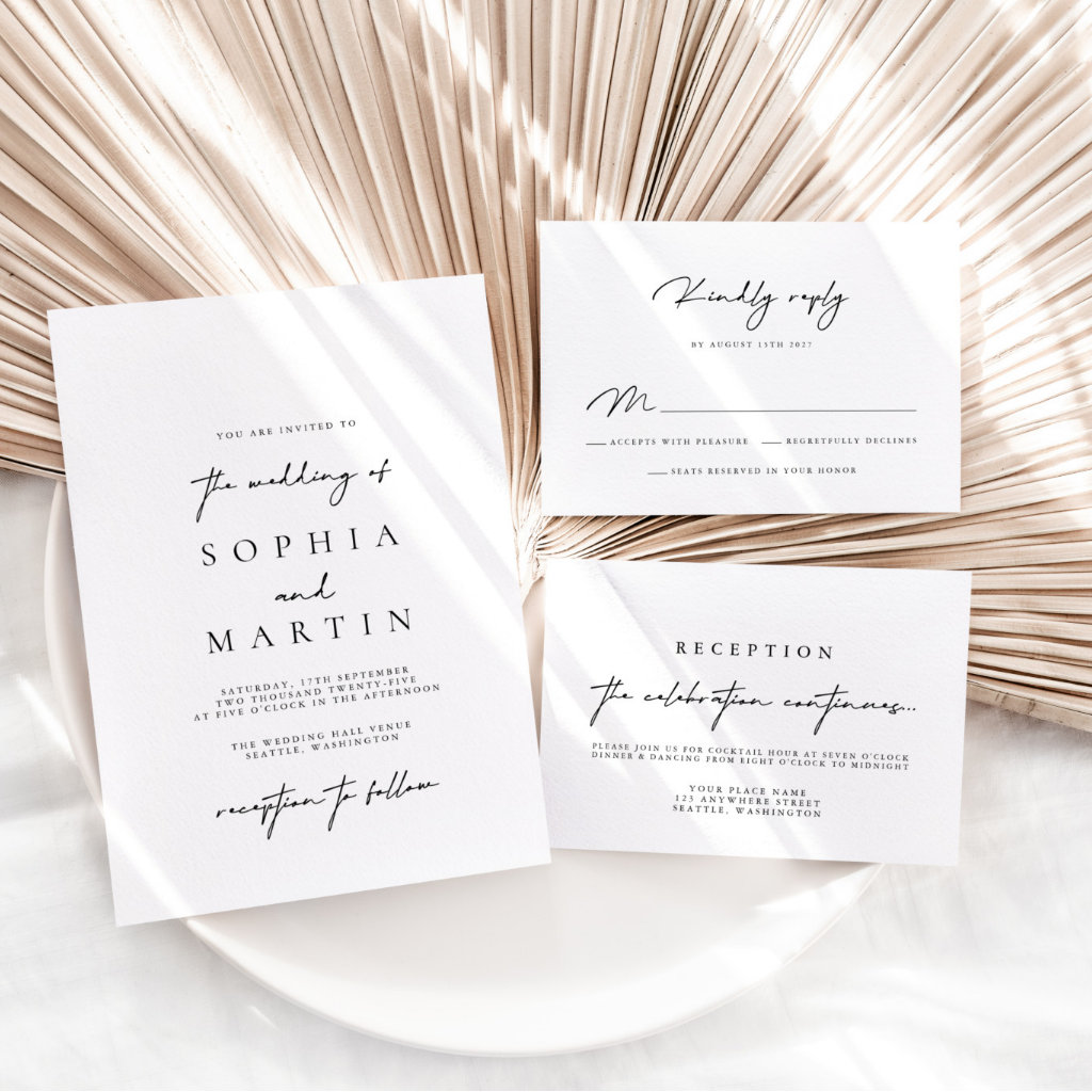 Elegant Black & White Minimalist Wedding Invitation