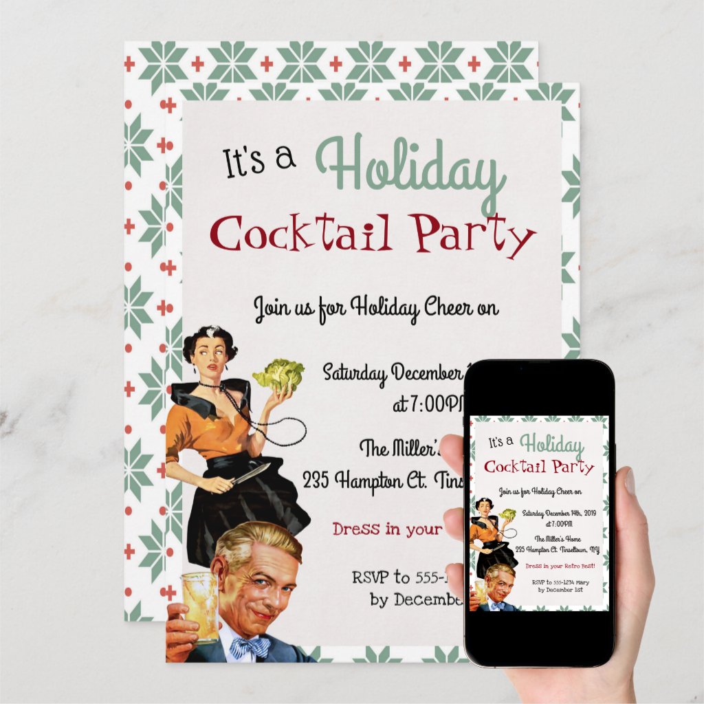 Retro Holiday Cocktail Christmas Party Invitation
