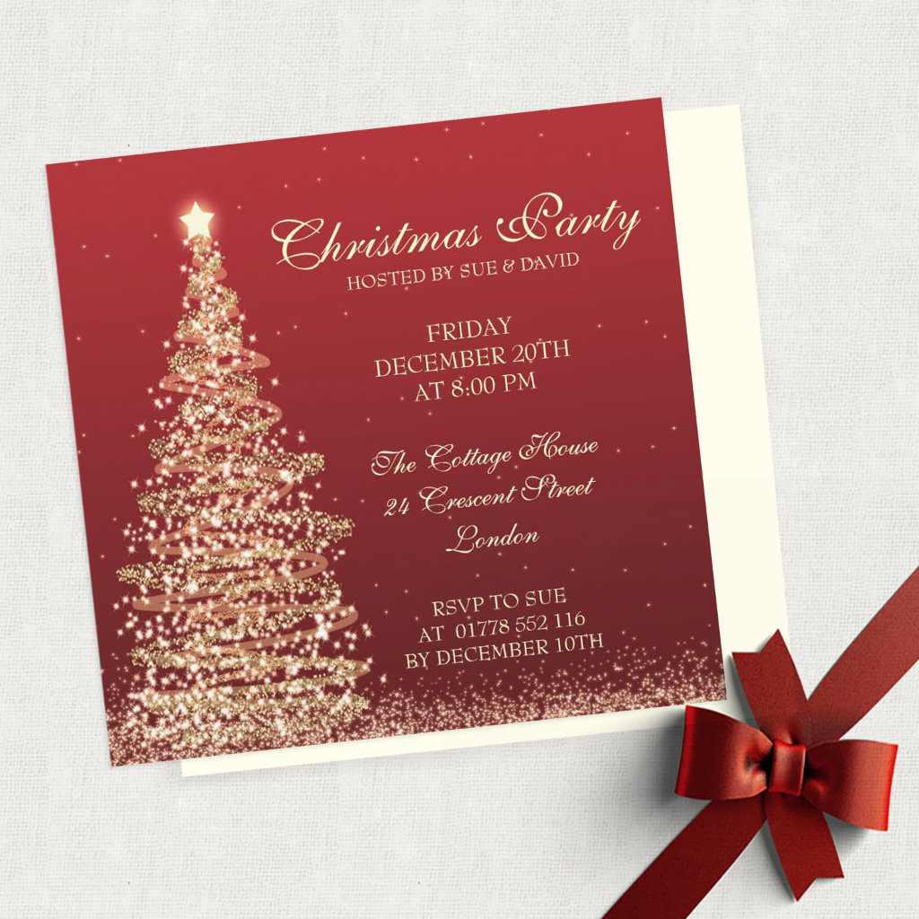 Elegant Christmas Party Red Invitation